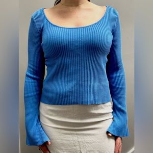 H&M bright blue knit scoop neck with bell sleeves